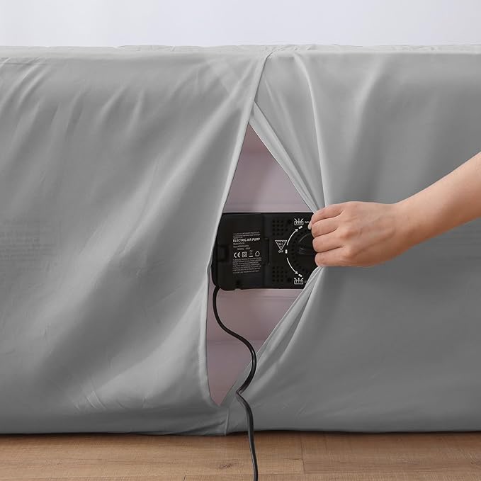 Full Air Bed Mattress Pad with 15-24 Inch Deep Pockets - Waterproof Protector for Warm Sleep & Cold Air Insulation,Perfect for Camping, Guest Bed, Pets & Overnight Visitors-Gray