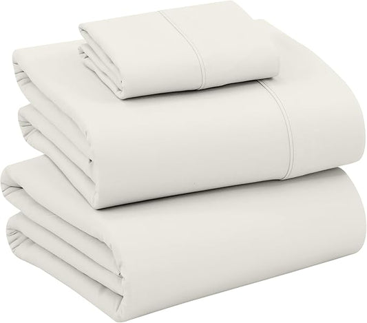 RUVANTI 100% Cotton Sheets – Twin XL Size Percale Bedding, Cooling & Breathable, Durable with a Crisp, Soft & Comfortable Feel, 16" Deep Pocket, 3-Piece Set, Ivory