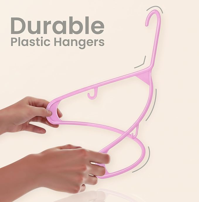 Utopia Home Plastic Hangers 50 Pack - Space Saving Clothes Hanger - Durable & Strong Closet Organizers and Storage with Built-in Strap Hooks - Essential for Shirts, Pants, Skirts & Coats (Pink) - Image 6