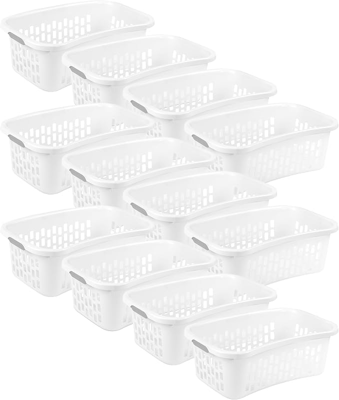 Sterilite 12 Pack HipHold Laundry Basket, Plastic Rectangle Clothes Hamper with Comfort Grip Handles & Reinforced Rim, 1.5 Bushel Capacity, White by Sterilite