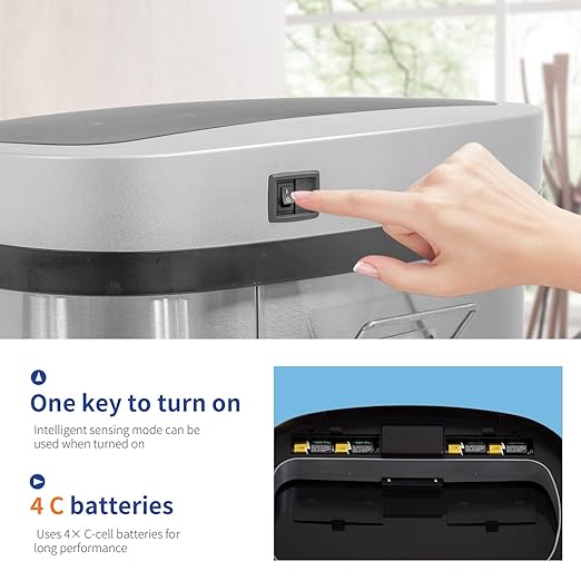 BestOffice | 13 Gallon Trash Can with Lid | Automatic Touchless Garbage Can | Odor Control | Modern Oval Design | Easy to Clean | Stainless Steel | Fits Any Kitchen, Bathroom, Office or Home - Image 5
