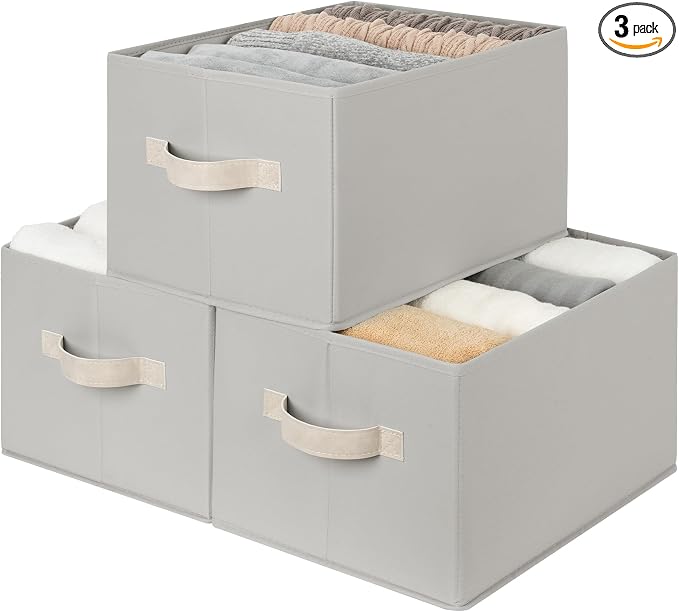 StorageWorks Storage Baskets for Shelves, Fabric Storage Bins, Closet Organization and Storage Baskets, Organizer Bins for Clothes, Light Gray, Large, 3-Pack by StorageWorks
