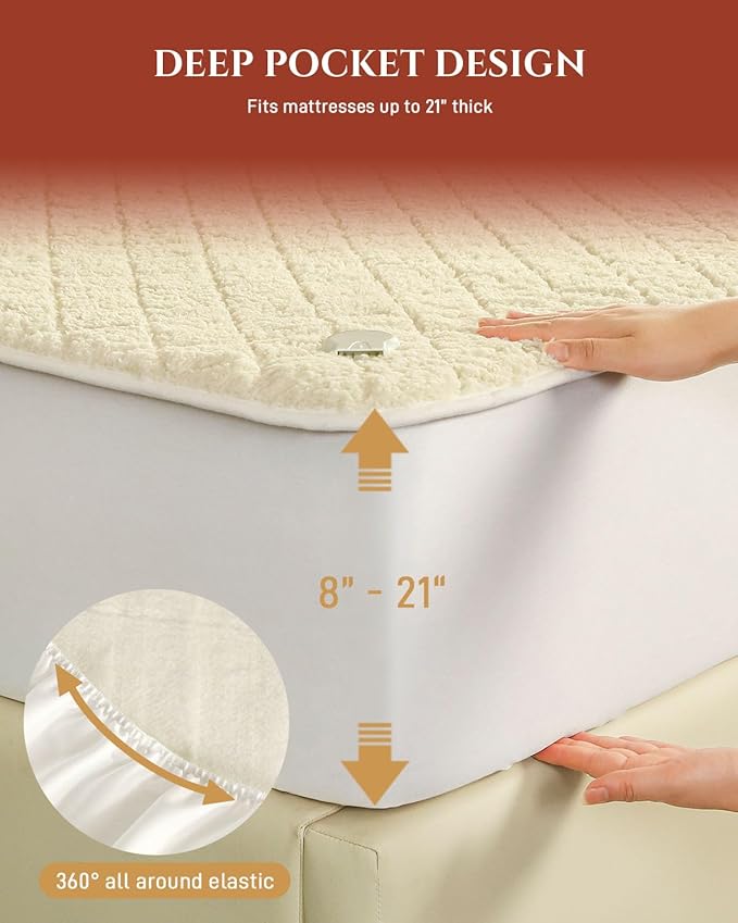 Heated Mattress Pad Queen Size – Electric Heated Bed Pad with Dual Zone Control, Deep Pocket Warming Cover, Thick Underblanket Sheet, Bed Warmer (01 Beige, 60" x 80")