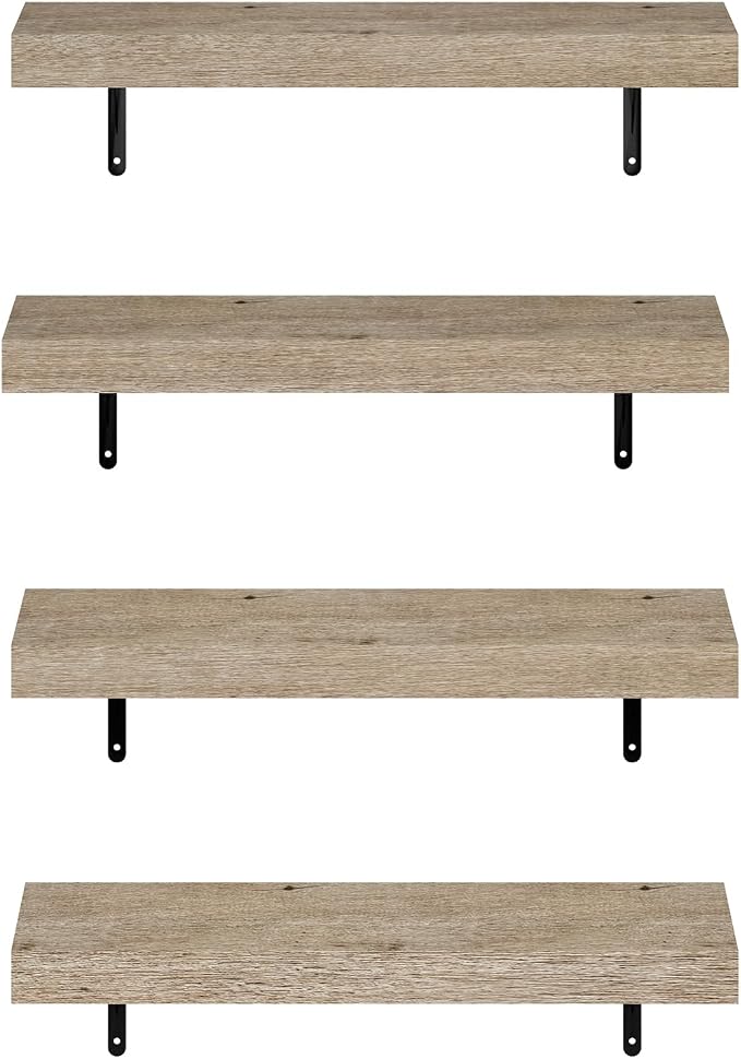 Furinno Tanna Floating Shelves for Wall Set of 4, 22-Inch Wall Shelf, Triple Thick Floating Mounted Shelf, for Bathroom, Home Office, Living Room, Natural - Image 6