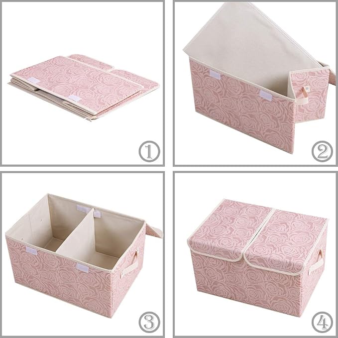 PRANDOM Large Stackable Storage Bins with Lids Fabric Decorative Storage Box Cubes Organizer Containers Baskets with Cover Handles Divider for Bedroom Closet Living Room 17.3x11.8x9.8 Inch 3 Pack - Image 5
