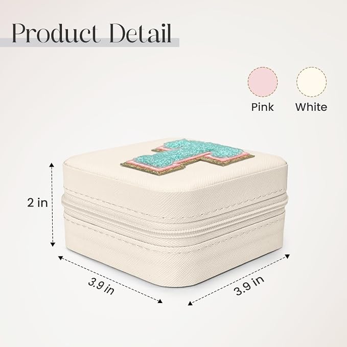 SANDJEST Personalized Jewelry Box, White Travel Jewelry Box with Initial T, Small Monogrammed Jewelry Case Organizer for Girls Women Teen Kids, Mini Travel Essentials Gifts for Birthday Christmas - Image 2