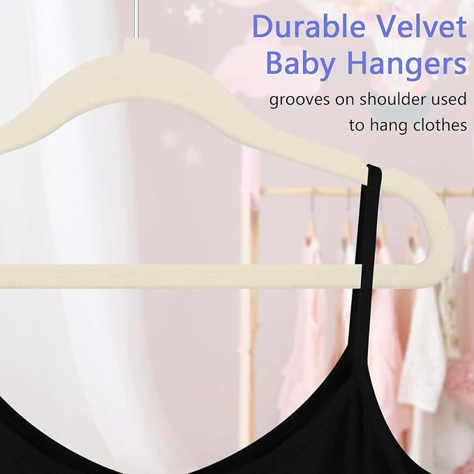 GoodtoU Kids Velvet Hangers Baby Hangers for Closet 20 Pack Non Slip Childrens Infant Hanger Beige - Image 3