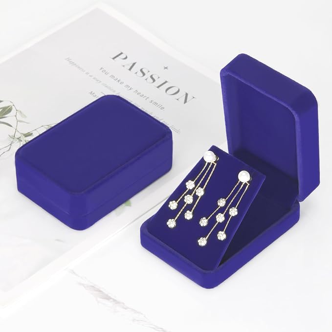 LETURE 2 Pieces Velvet Jewelry Gift Boxes for Necklace Pendant Earring Bracelet, Small Jewelry Storage Display Case for Christmas Wedding Engagement Birthday Anniversary (Blue) - Image 5