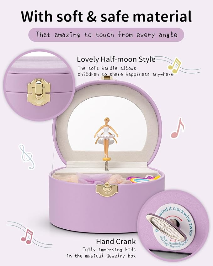 VLANDO Bithday Gifts for Girl, Musical Jewelry Box for Girls, Small Kid Music Box with Ballerina for Party Bedroom Decor, Gifts for Girls Kids - Purple - Image 5
