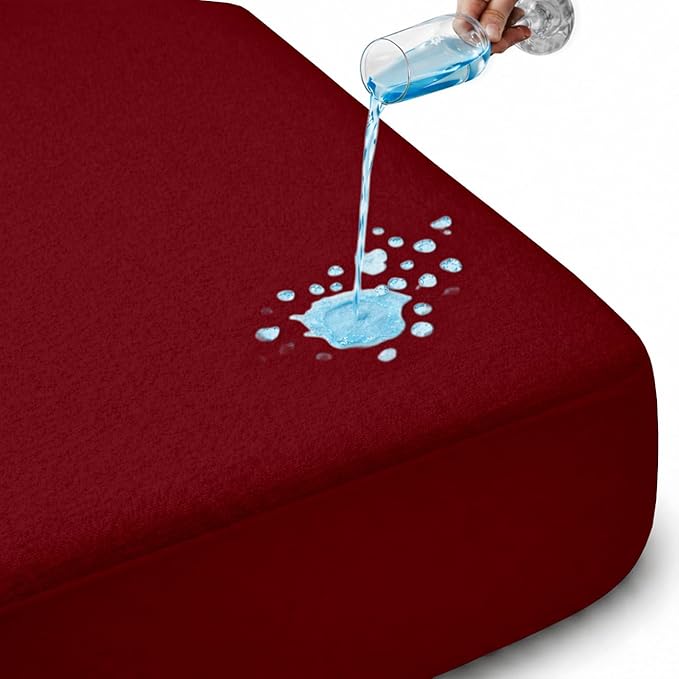 SGI bedding Waterproof 73X76 Short King Mattress Protector – 15" Deep Pocket, Soft Noiseless & Breathable Fitted Style Bed Cover, Skin- Friendly Protection Against Moisture Spills & Stains – Burgundy
