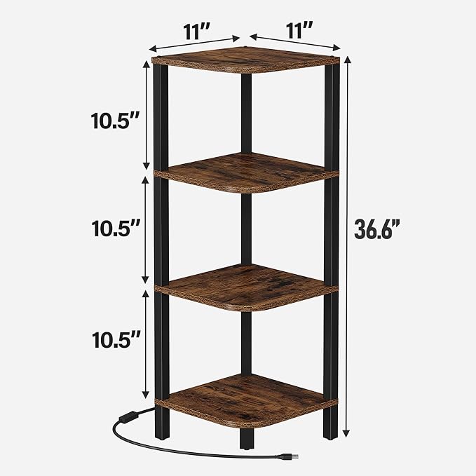 TUTOTAK Corner Shelf, 4-Tier Corner Bookshelf for Small Space, Narrow Display Corner Shelf Stand with Storage Rack, for Living Room, Bedroom, Rustic Brown BS08BB004L - Image 2