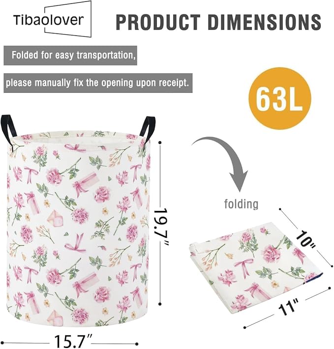 Baby Laundry Basket Baby Nursery Hamper Kids Laundry Basket Toy Storage Bin for Boys Room Decor Gift Baskets for Bedroom Bathroom(Gift Flower) - Image 2