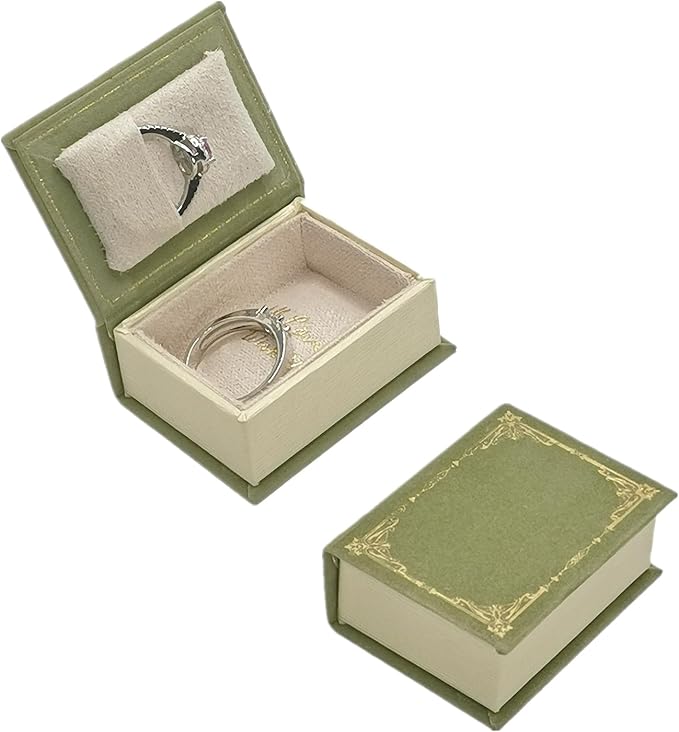 Book Shaped Ring Box - Vintage Engagement Ring Box with Hinged Lid for Proposal Engagement Wedding, Proposal Ring Case-PRB012-Green by ToLoveToLife