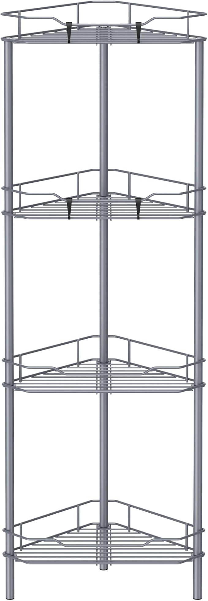 HuggieGems 4 Tier Floor Standing Corner Shower Caddy Organizer Shelf with Hooks, Bathroom Shelves Stand Rack, Dark Gray by HuggieGems