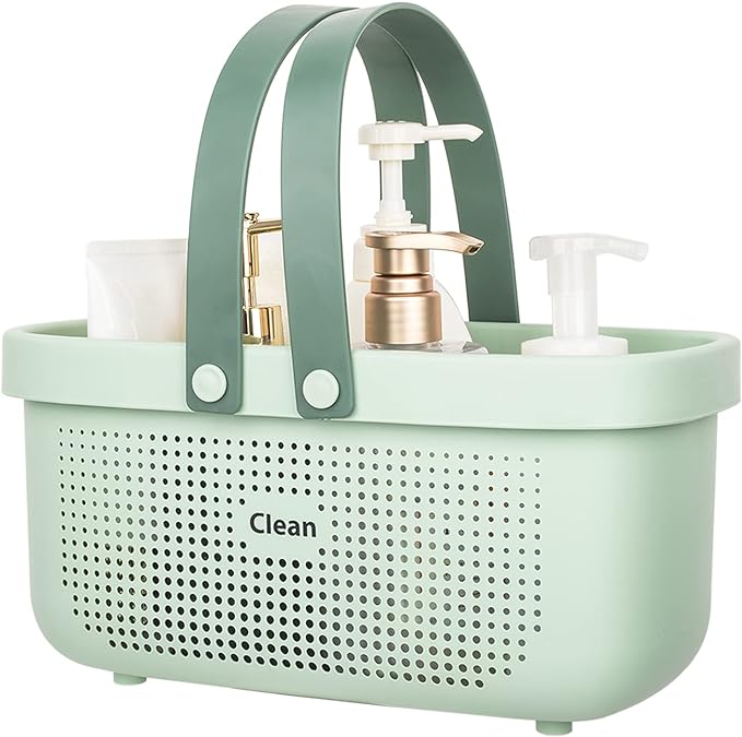 JiatuA Plastic Storage Basket with Handle Portable Shower Caddy Tote Organizer Basket Bin for Bathroom Kitchen Dorm Room Bedroom, Green by JiatuA