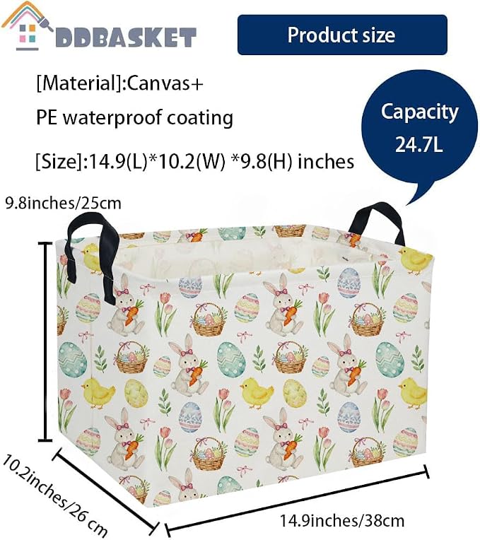 Easter Basket for Kids Easter Gift Basket Empty Baby Easter Basket for Boys and Girls Rectangular Toy Storage Basket Organizer Bin Box Cute Easter Egg Room Decor for Home(Easter Gift Basket) - Image 2