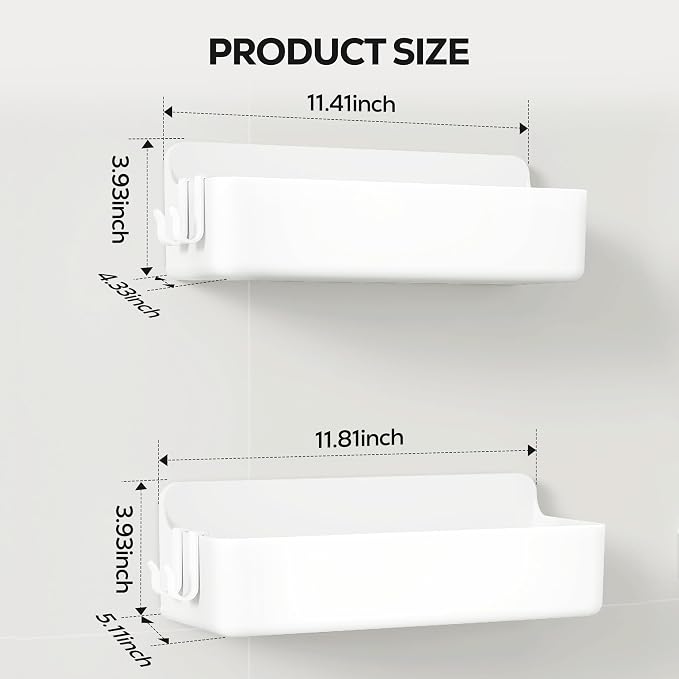 Nieifi Adhesive Wall Shelf, Shower Shelves, Shower Organizer for Bathroom Organization (White, 2 pieces) - Image 2