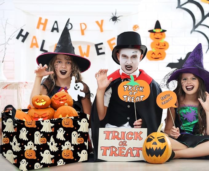 Rectangular Halloween Basket Pumpkin Baskets Trick or Treat Basket Rectangular Organizer Box Room Decor for Halloweens Parties(Black Halloween) - Image 3