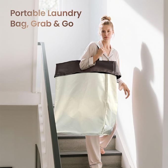 320L Laundry Basket with Wheels, 3-Section Rolling Hamper for Laundry, Extra Large Laundry Hamper with Wheels, Clothes Hamper Rolling Laundry Basket for Home, Bathrooms and Dorm(Beige) - Image 7