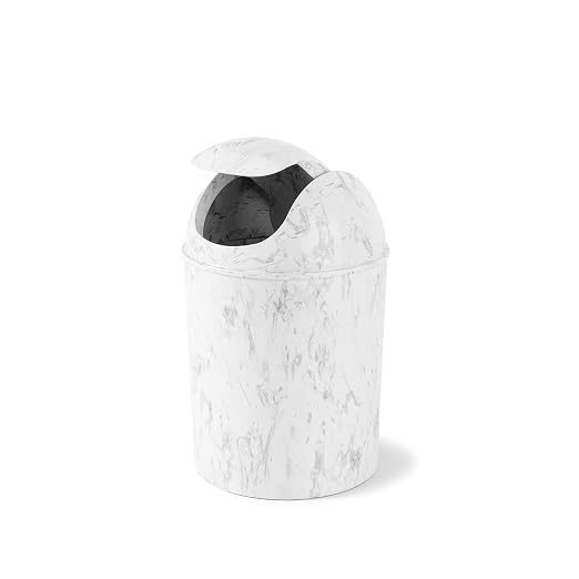 Umbra 1.25 Gallon Mini Waste Can with Removable Swing-Top Lid - Small Garbage Bin for Kitchen, Bathroom, Bedroom, Office - Compact Trash Can Fit Under Tables & Counters - White Marble - Image 3
