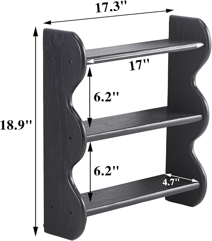 100% Solid Wood Floating Shelf, Vintage Wall Shelves Wall Mounted Storage Rack 3-Tier, Farmhouse Decor Hanging Shelf Display Shelves for Apartment, Living Room and Bedroom - Image 2