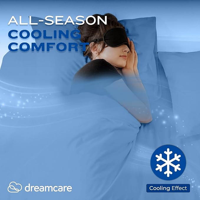 DREAMCARE Sheet Set - 4pcs Cooling Microfiber, Deep Pocket King, Hotel Luxury, Soft 100% Fine Microfiber with Side Pocket - Light Blue