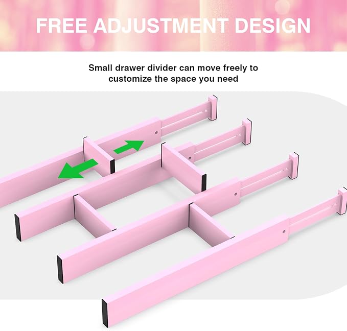 ANTOWIN Expandable Bamboo Drawer Dividers Organizers, Drawer Separators Splitter, 17-22 inches Long Adjustable Spring-loaded Organizer for Large Utensil, Clothes, Tools(Pink) - Image 7