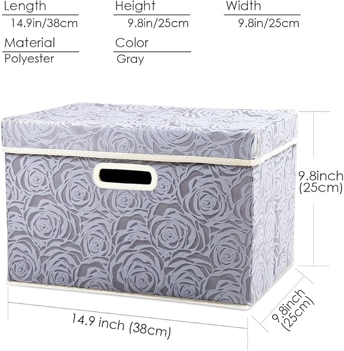 PRANDOM Collapsible Storage Boxes with Lids Fabric Decorative Storage Bins Cubes Organizer Containers Baskets with Cover Handles Divider for Bedroom Closet Living Room 14.9x9.8x9.8 Inch 1 Pack - Image 4