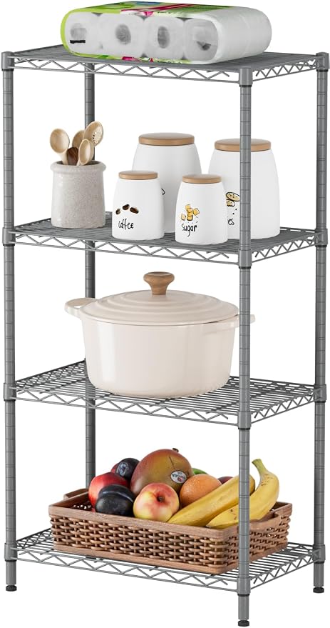 SINGAYE 4 Shelves Adjustable Storage Shelf Wire Shelving Rack Bathroom Standing Units Laundry Room Organization for Kitchen Office Bathroom Organizers Metal Pantry 14" D x 24" W x 48" H Gray - Image 7