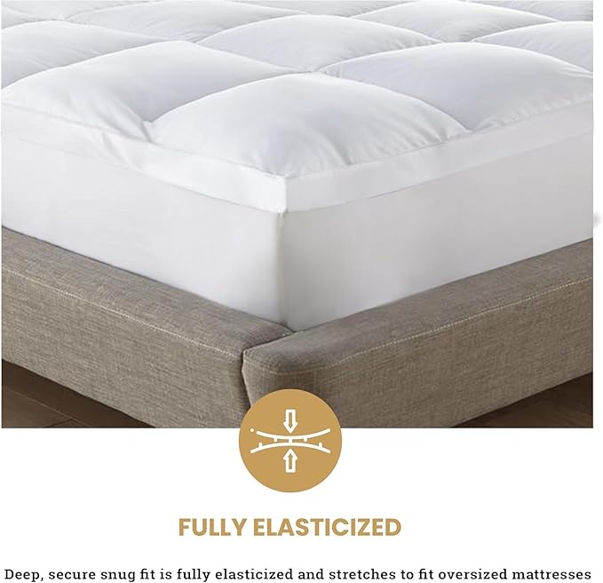 Superior Mattress Topper, Down Alternative, 2 Inch Deep Sized Bed Pillow Top, Comfort Pad, Fluffy Mattress-Topper Protector, Plush Cooling Extra Soft, Hotel Quality, Sleep, All-Season, Queen, White