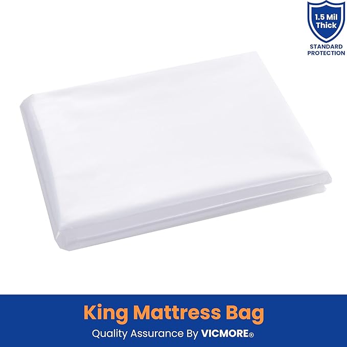 VicMore King Size Mattress Protector - 1.5mil Plastic Mattress Protector for Moving, Storage & Disposal - Tear-Resistant & Waterproof Mattress Cover - Transparent, Easy Fit Mattress Pad Cover