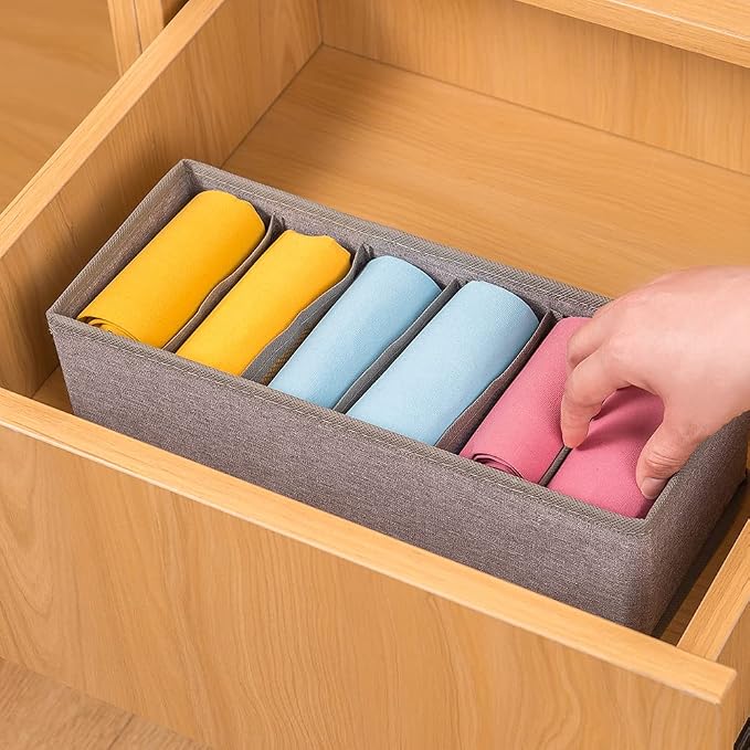 Qozary 3 Pack Sock Underwear Drawer Organizer Dividers, Collapsible Cabinet Closet Storage Boxes for Clothes, Socks, Lingerie, Underwear, Tie, Belt, Baby, Bedroom - Image 4