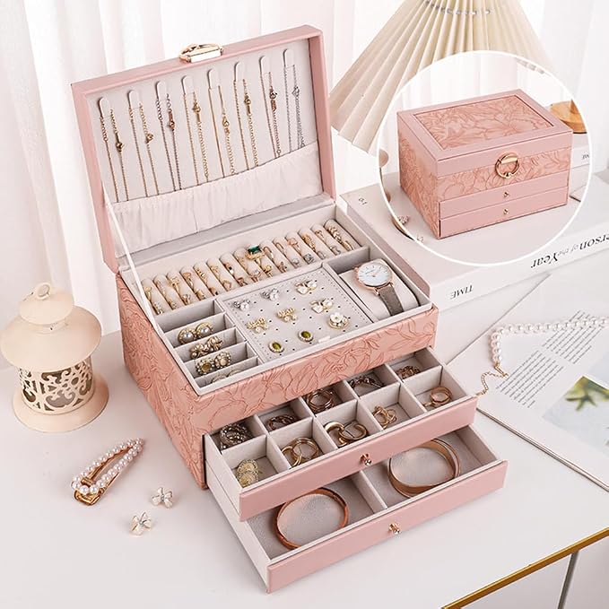 TOFUNTOY Jewelry Organizer Box, Large Jewelry Boxes for Women, 3-Layer Jewelry Holder Organizer for Necklace Earrings Rings Bracelets Storage, Gift for Her Mom - Image 5