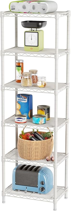 SINGAYE 6 Shelves Storage Shelf Wire Closet Bathroom Organizers Metal Pantry Kitchen Small Garage Shelving Unit Laundry Room Organization Home Corner Rack Estantes para Cocina White 10" Dx16 Wx60”H by SINGAYE