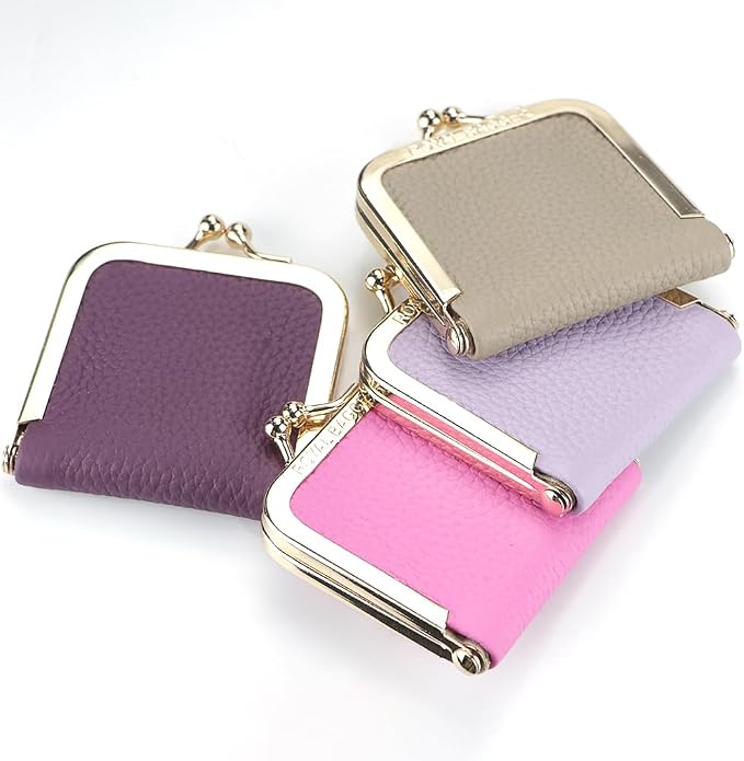 Royal Bagger Genuine Cow Leather Ultra-Slim Mini Jewelry Box, Ring & Necklace Storage, Slim Coin Purse with Kiss Lock for Women 3120 (Rose) - Image 3