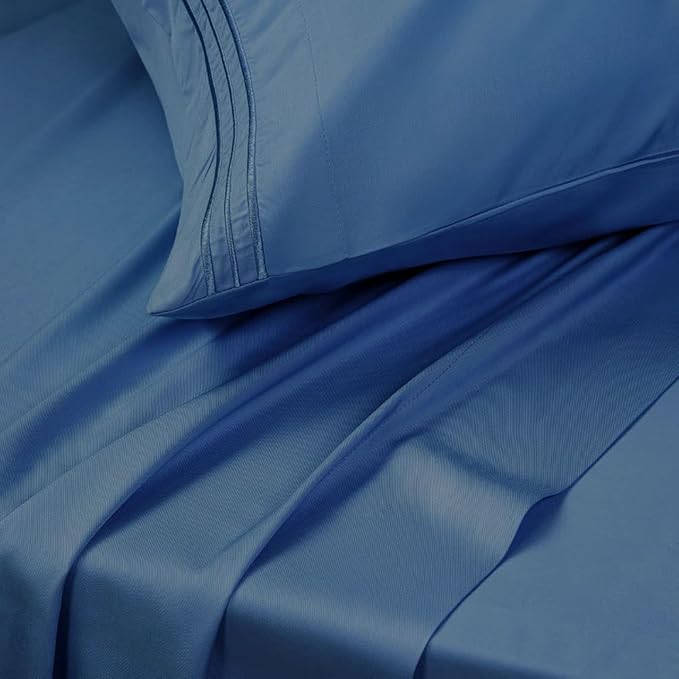 SONORO KATE Bed Sheet Set Super Soft Microfiber 1800 Thread Count Luxury Egyptian Sheets 16-Inch Deep Pocket Wrinkle and Hypoallergenic-4 Piece(Queen, Navy Blue)