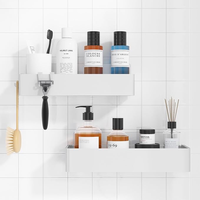 Kitsure Shower Caddy - 2 Pack Adhesive Shower Organizer, Rustproof Metal Shelves, No-Drill Bathroom Organizers and Storage, White, Large by Kitsure