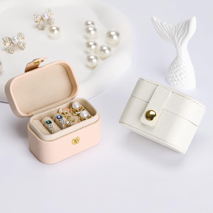 KUKUVR Small Travel Jewelry Box For Ring Stud Earring, Mini Jewelry Ring Holder for Multiple Rings, Portable Jewelry Storage Organizer Case (Pink) - Image 6