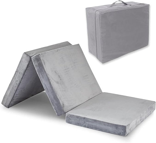 SINWEEK Tri Folding Mattress Foam Topper 4" Thickness Floor Cot Mattress, Guset Bed with Removable&Machine Washable Cover and Lining, CertiPUR-US Certified 38 x 80 Inch