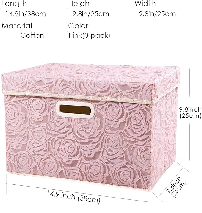 PRANDOM Collapsible Storage Boxes with Lids Fabric Decorative Storage Bins Cubes Organizer Containers Baskets with Cover Handles Divider for Bedroom Closet Living Room 14.9x9.8x9.8 Inch 3 Pack - Image 5