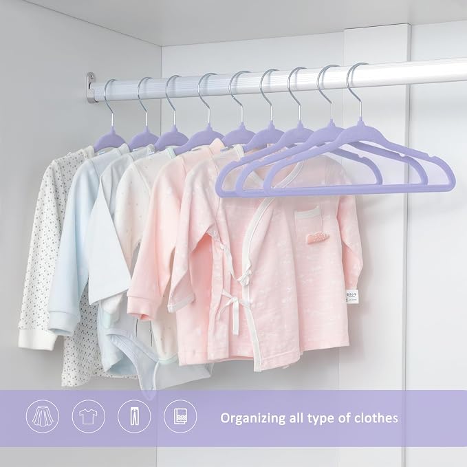 ManGotree 11" Baby Velvet Hangers, Non-Slip Kids Coat Hangers with 360° Swivel Hook, Ultra-Thin Felt Children's Hanger for Infant & Toddler Clothes, 15 Pack (Purple) - Image 2