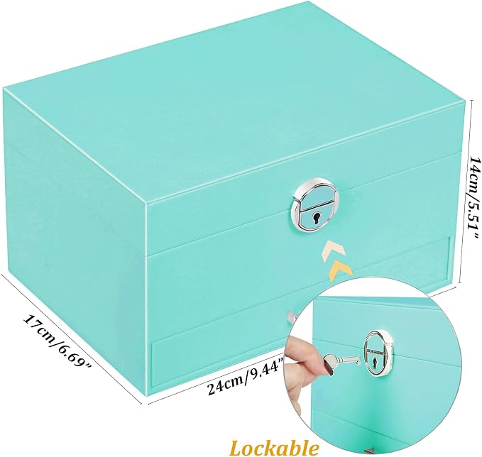 QBestry Earrings Jewelry Box for Girls, 5 Layers Jewelry Organizer with Earring Holder Organizer for Girls Earring Organizer Jewelry Boxes for Women Earrings and Necklaces Jewelry Box Organizer Teal - Image 9