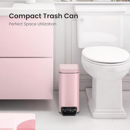 Cesun Small Bathroom Trash Can with Lid Soft Close, Step Pedal, 6 Liter / 1.6 Gallon Stainless Steel Garbage Can with Removable Inner Bucket, Anti-Fingerprint Finish (Pink) - Image 2