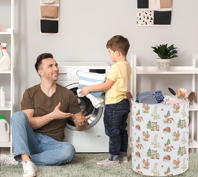 Kids Laundry Basket Animal Hamper for Nursery Woodland Hamper Cute Kids Storage Bin Organizer Room Decor for Home(Tree animal) - Image 4