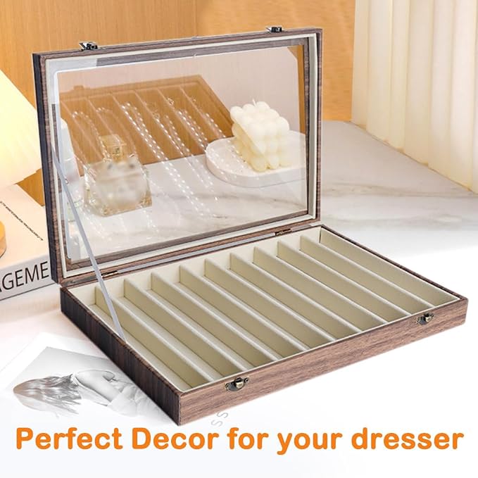 Glass Lid Necklace Organizer Box Transparent Necklace Holder Organizer Velvet Necklace Display Box Clear Lid Jewelry Storage Stackable Necklace Display Case for Women Girls (Style C) - Image 5