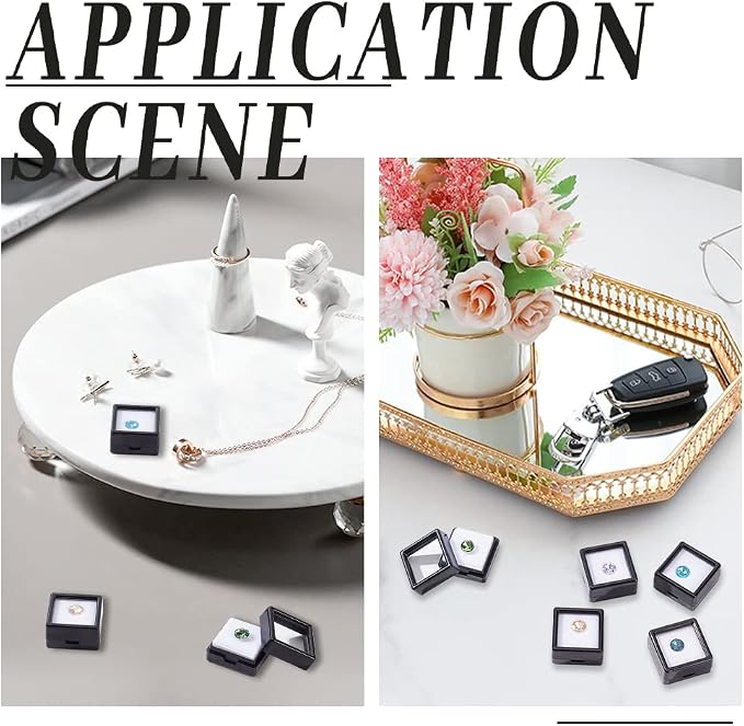 BENECREAT 36 Pcs Black Gemstone Display Box Plastic Transparent Bare Stone Box Black Square Jewelry Box 1.16x1.16x0.65 Suitable for Gemstone, Jewelry, Crystal Diamond Accessories Display - Image 7