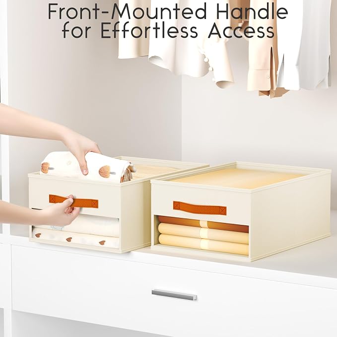 Homsorout Drawer Organizers and Storage - 8 Pack Foldable Pants Organizer with Clear Window & Handles, Fabric Closet Organizer for Clothes, Jeans, Sweaters, Towels, T-shirt, Scarf (Beige) - Image 3