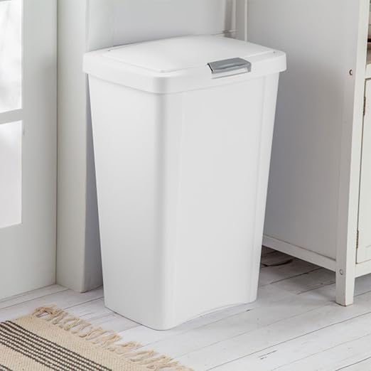 Sterilite 13 Gallon TouchTop Wastebasket Trash Can Garbage Recycle Bin with Titanium Latch for Kitchen, Garage, Basement, or Office, White (12 Pack) - Image 6
