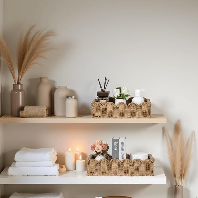 CubesLand Toilet Paper Storage Basket, Scalloped Edge Shelves Basket for Organizing for Over Toilet Tank Storage, Home Decor Baskets for Shelf, Countertop, Living Room, Bedroom, Handwoven, Neutral - Image 7