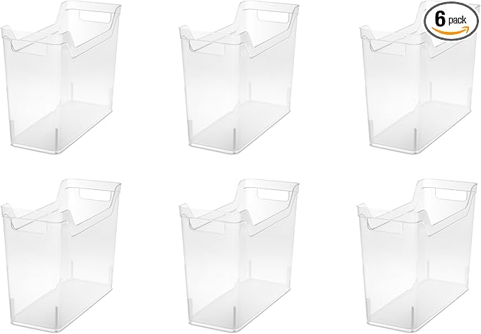 Sterilite Narrow Shelf Bin with Handles, Plastic Storage Container for Organizing Shelving, Closet, Pantry, and Countertops, Clear, 6-Pack by Sterilite